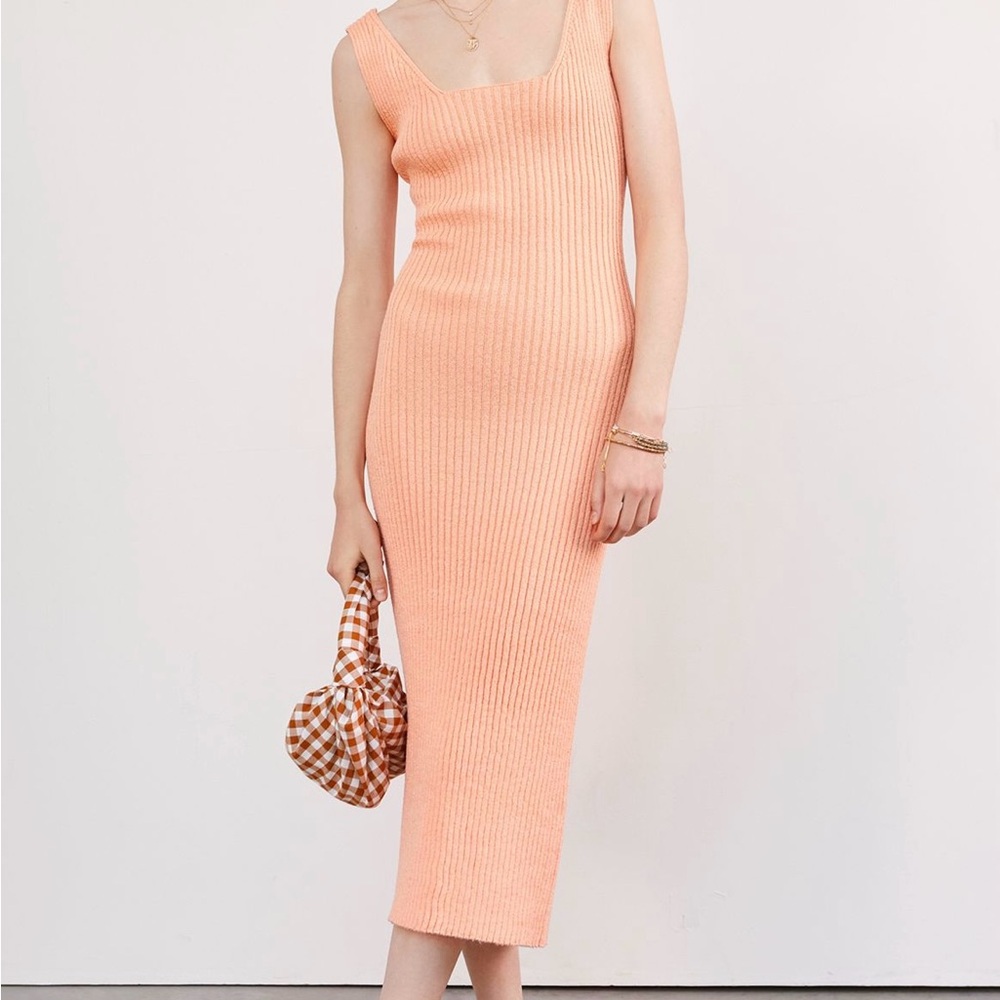 Elegant Peach Ribbed Dress